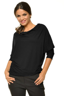 Natalee Fashion Bluză Bluza neagră mâneca trei sferturi Catrina