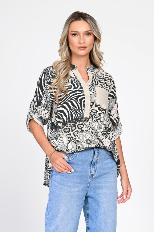 Bluză oversized cu imprimeu animal print și motive florale Natalee Fashion