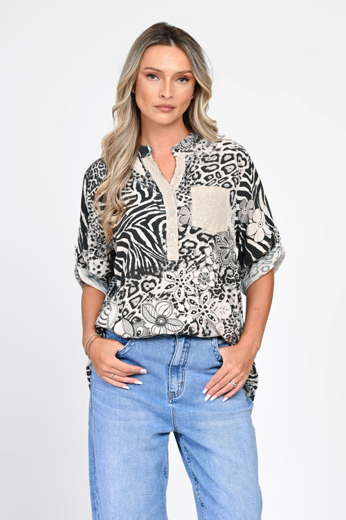 Bluză oversized cu imprimeu animal print și motive florale Natalee Fashion
