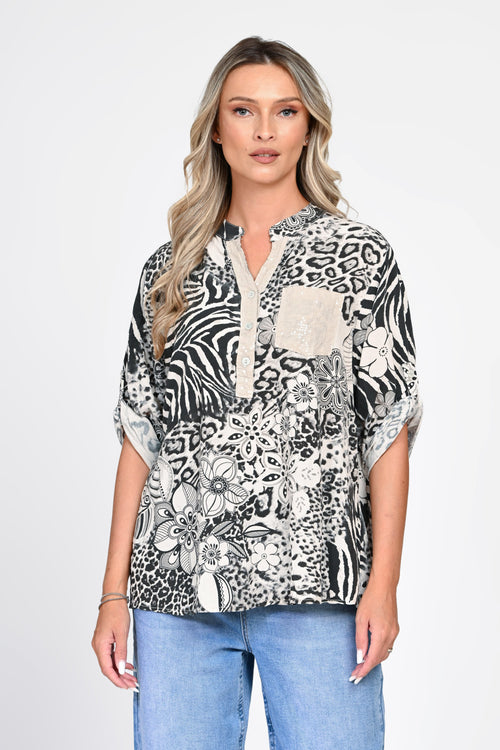 Bluză oversized cu imprimeu animal print și motive florale Natalee Fashion