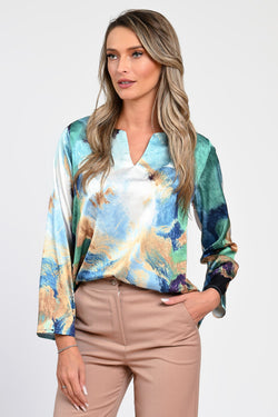Bluză satinatã cu imprimeu abstract Alina Natalee Fashion