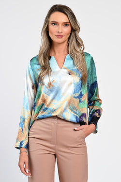 Bluză satinatã cu imprimeu abstract Alina Natalee Fashion