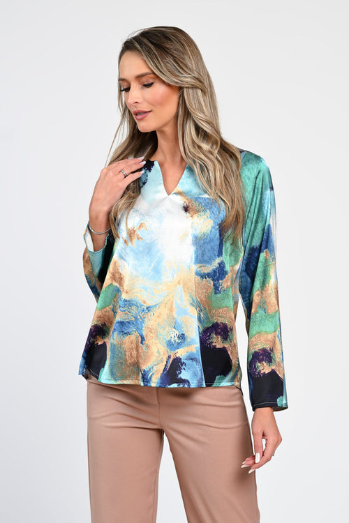 Bluză satinatã cu imprimeu abstract Alina Natalee Fashion