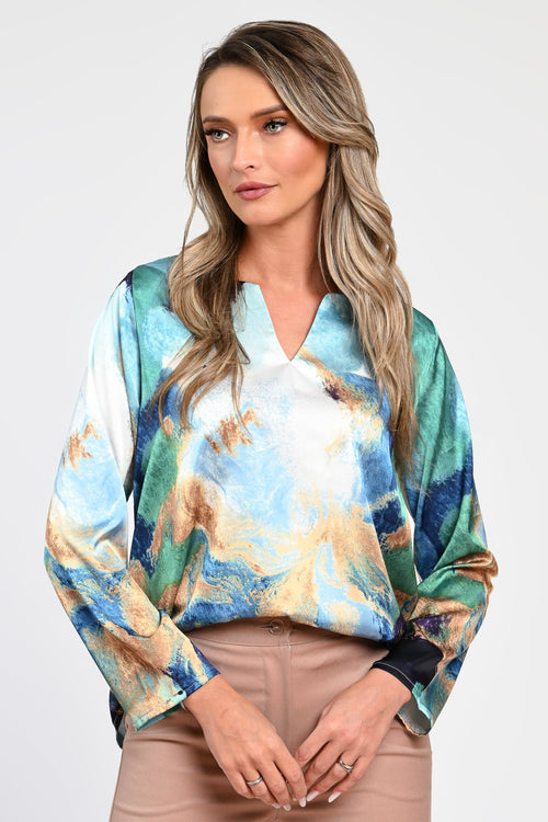Bluză satinatã cu imprimeu abstract Alina Natalee Fashion