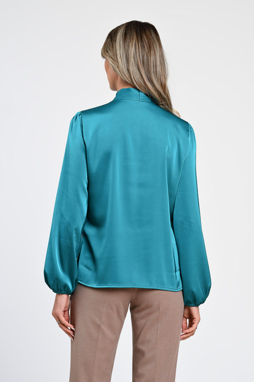 Bluză satinatã turcoaz cu fundă Clara Natalee