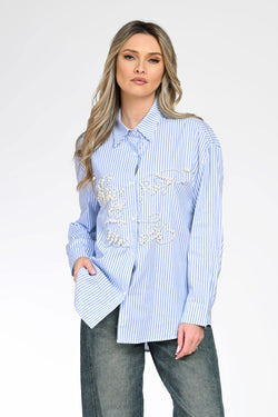 Cămașă cu dungi și aplicații perlate dama Beatrice Natalee