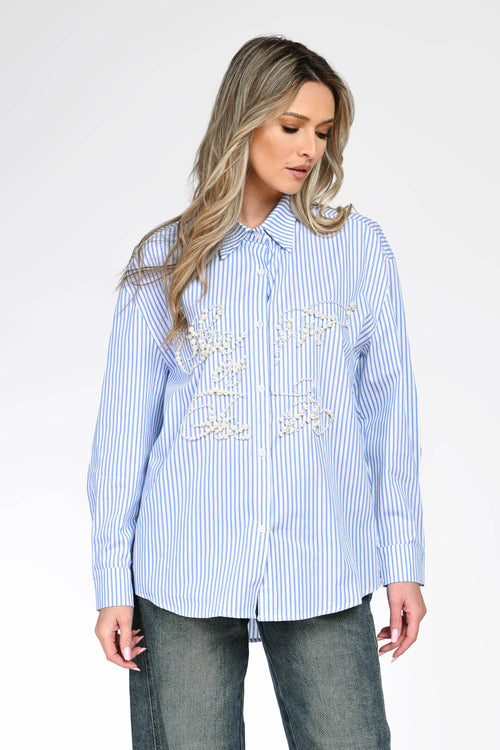 Cămașă cu dungi și aplicații perlate dama Beatrice Natalee