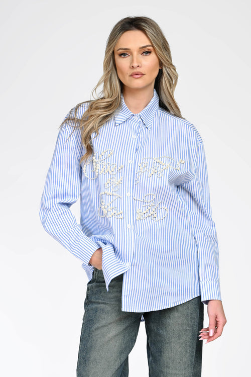 Cămașă cu dungi și aplicații perlate dama Beatrice Natalee
