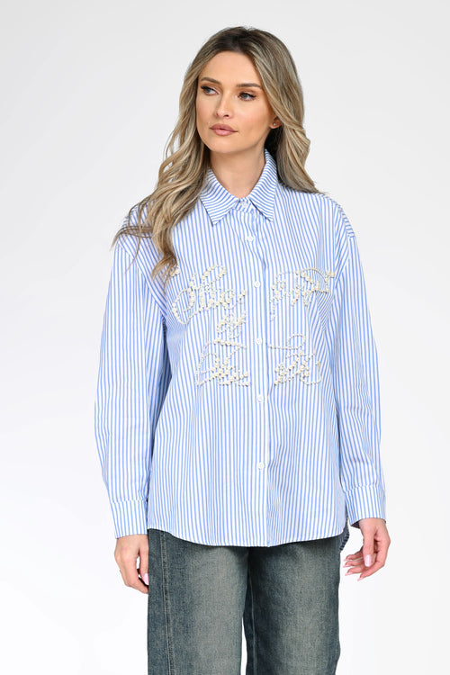 Cămașă cu dungi și aplicații perlate dama Beatrice Natalee