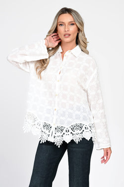 Cămașă damă albă cu broderie și dantelă Miruna Natalee Fashion