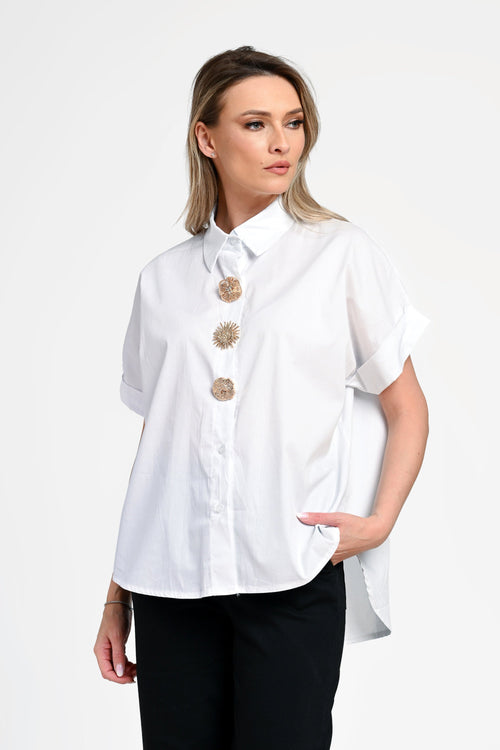 Cămașă damă albă cu brose decorativi Selene Natalee Fashion