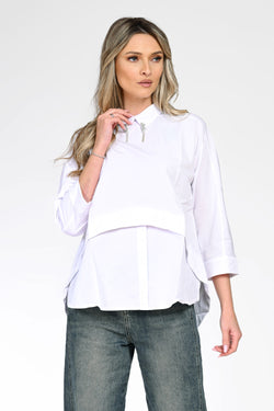 Cămașă damă albă cu design stratificat și detalii bijuterie Elise Natalee