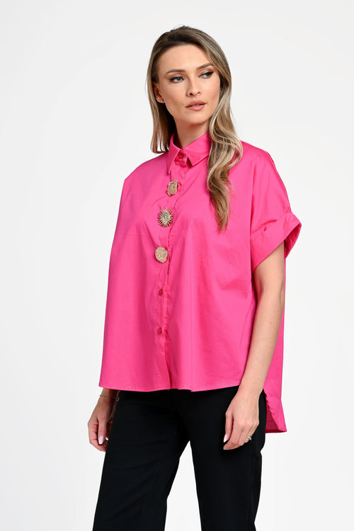 Cămașă damă fucsia cu nasturi decorativi Selene Fuchsia Natalee Fashion