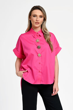 Cămașă damă fucsia cu nasturi decorativi Selene Fuchsia Natalee Fashion