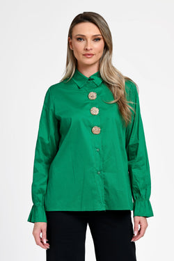 Cămașă damă verde cu nasturi decorativi Isadora Natalee Fashion