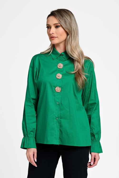 Cămașă damă verde cu nasturi decorativi Isadora Natalee Fashion