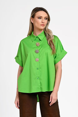 Cămașă damă verde intens cu nasturi decorativi Laura Natalee Fashion