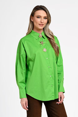 Cămașă damă verde lime cu nasturi decorativi Selene Lime Natalee