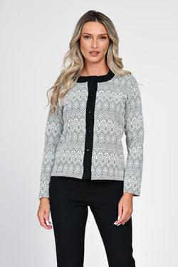 Cardigan damă alb-negru cu model geometric Adelina Natalee