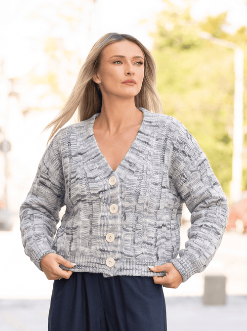 Cardigan damă gri melanj cu model texturat Ilinca Natalee