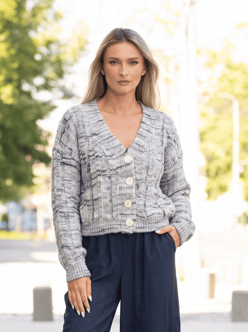 Cardigan damă gri melanj cu model texturat Ilinca Natalee
