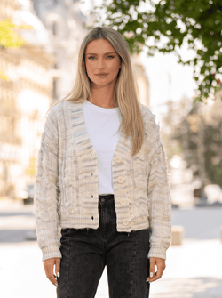 Cardigan damă ivoire cu tricot texturat Melin Natalee
