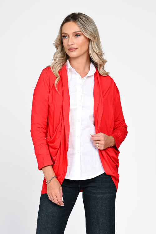 Cardigan damă roșu cu buzunare Carina Natalee