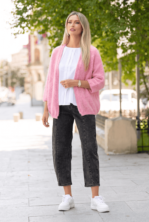 Cardigan damă roz cu croi lejer Evelina Natalee