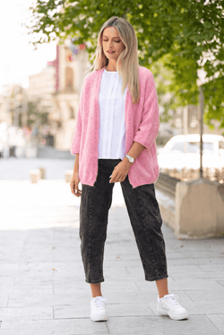Cardigan damă roz cu croi lejer Evelina Natalee