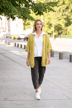 Cardigan oversize tricotat, cu mâneci balon, galben muștar Natalee