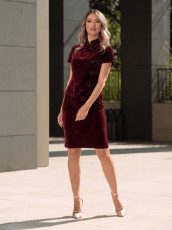 Compleu bordo catifelat cu jachetă și fustă Evelina Natalee