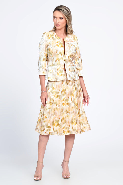 Compleu damă elegant cu sacou cambrat și fustă cloș – imprimeu floral pastel Natalee Fashion