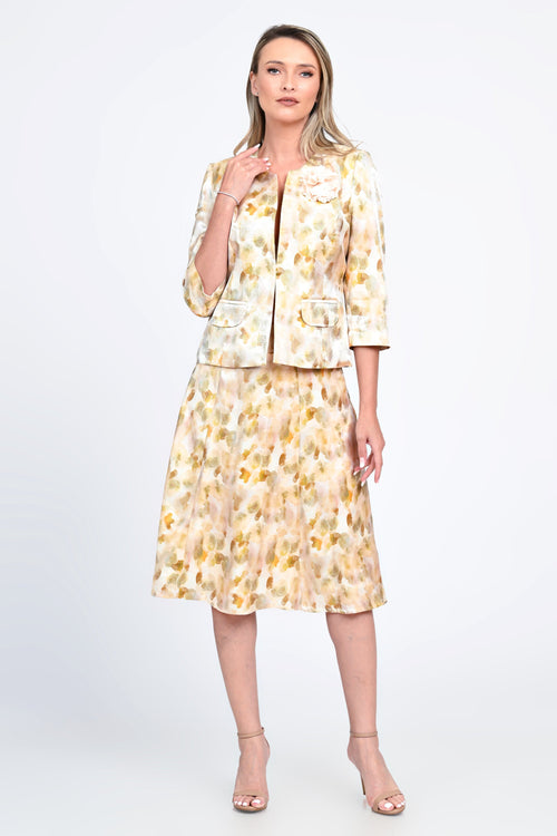 Compleu damă elegant cu sacou cambrat și fustă cloș – imprimeu floral pastel Natalee Fashion