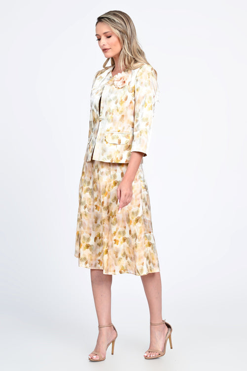 Compleu damă elegant cu sacou cambrat și fustă cloș – imprimeu floral pastel Natalee Fashion