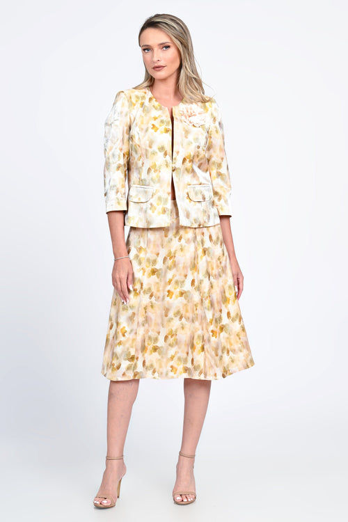 Compleu damă elegant cu sacou cambrat și fustă cloș – imprimeu floral pastel Natalee Fashion
