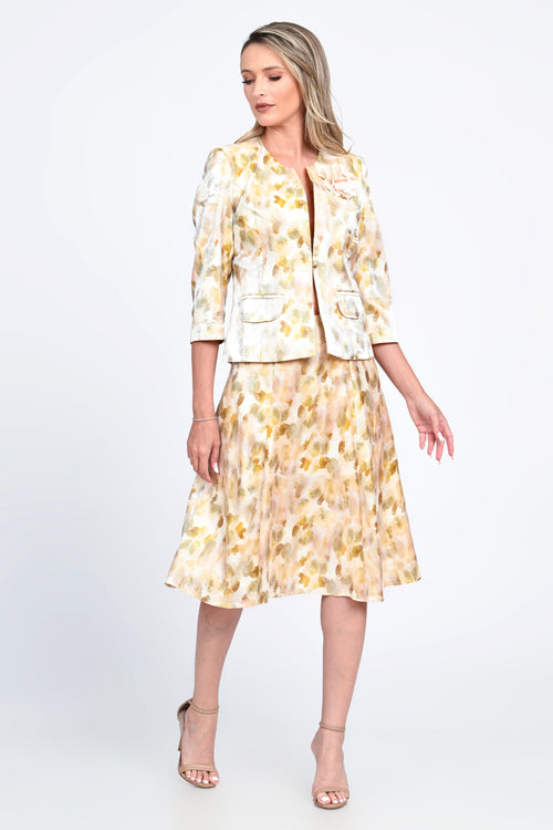 Compleu damă elegant cu sacou cambrat și fustă cloș – imprimeu floral pastel Natalee Fashion