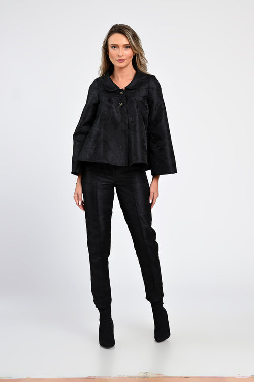 Compleu damă elegant negru cu jachetă și pantaloni Natalee