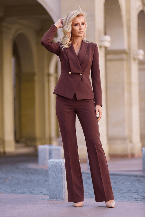 Compleu damă maro cu sacou cu pantaloni Adela Natalee