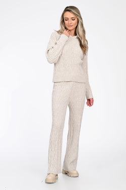 Compleu damă tricotat bej cu model torsade Natalee Fashion