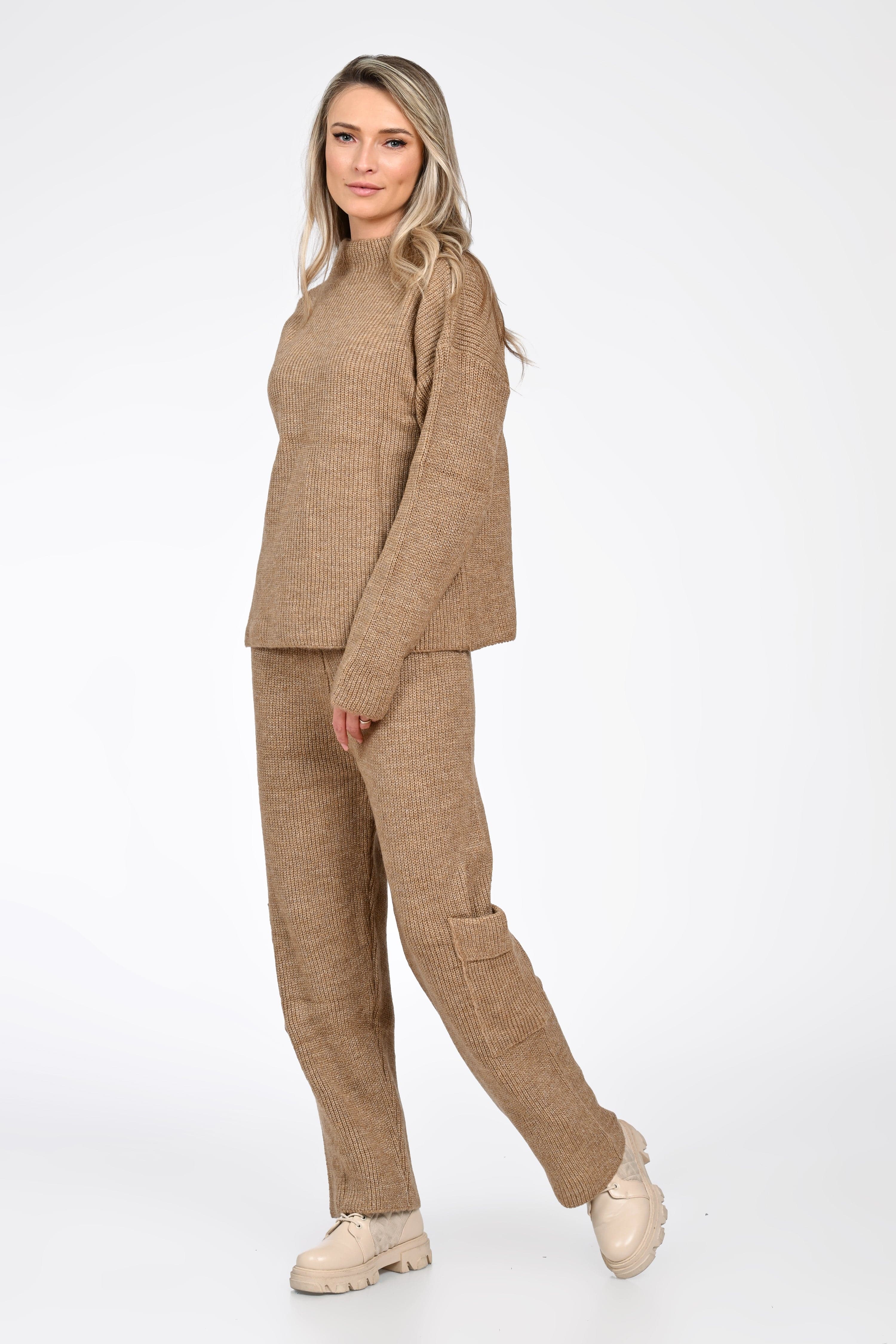 Compleu tricotat damă bej - compleu casual - natalee – Natalee