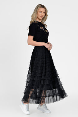 Natalee Fashion Fustă Fusta dama casual tulle negru Marilena