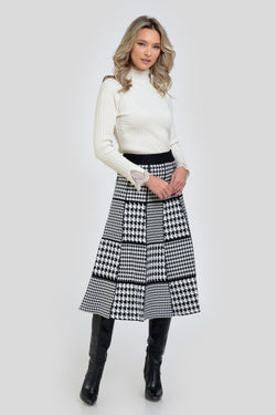 Natalee Fashion Fustă Fusta dama din tricot alb & negru Iris