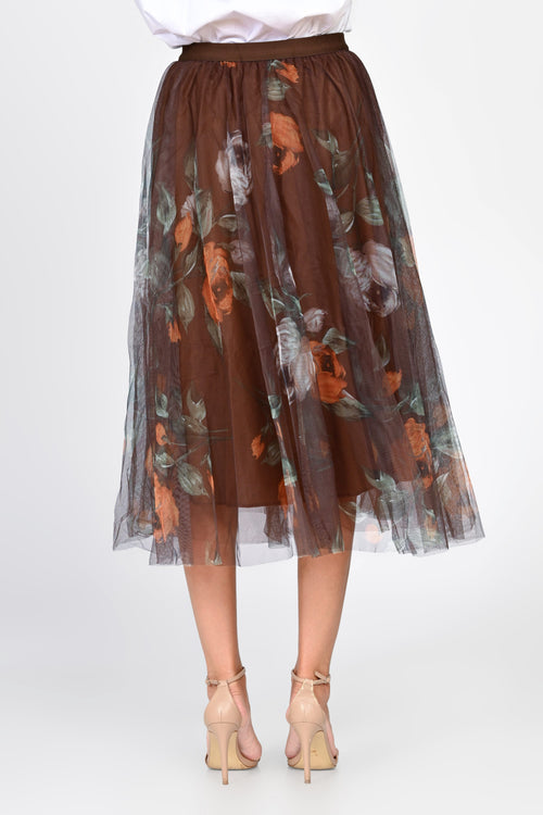 Fustă damă midi din tulle cu imprimeu floral Ariana Natalee