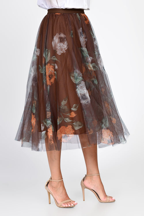 Fustă damă midi din tulle cu imprimeu floral Ariana Natalee