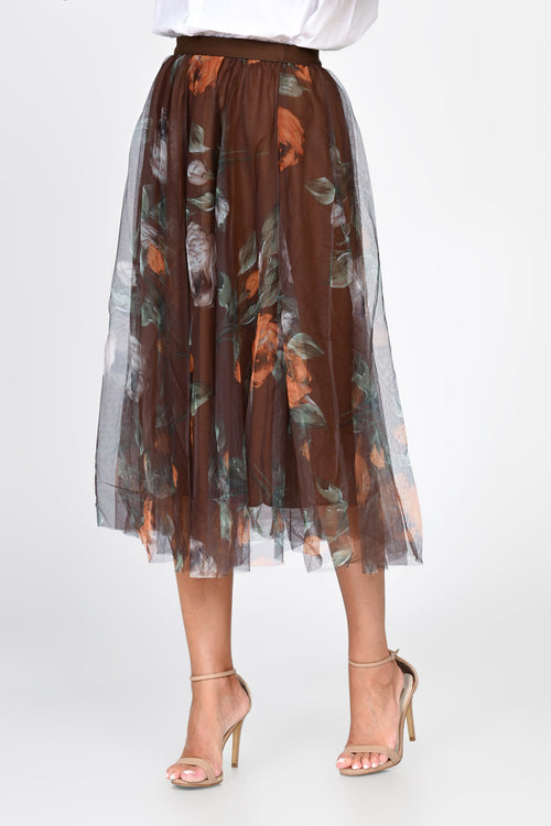 Fustă damă midi din tulle cu imprimeu floral Ariana Natalee