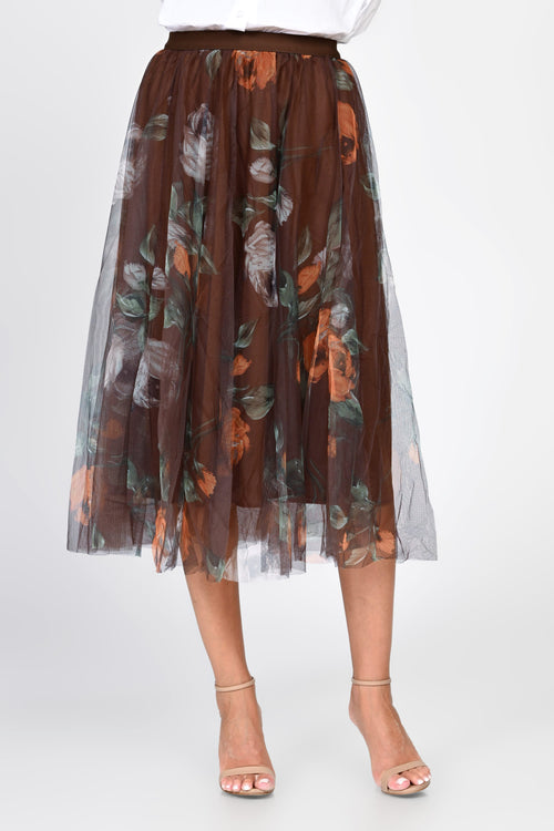 Fustă damă midi din tulle cu imprimeu floral Ariana Natalee
