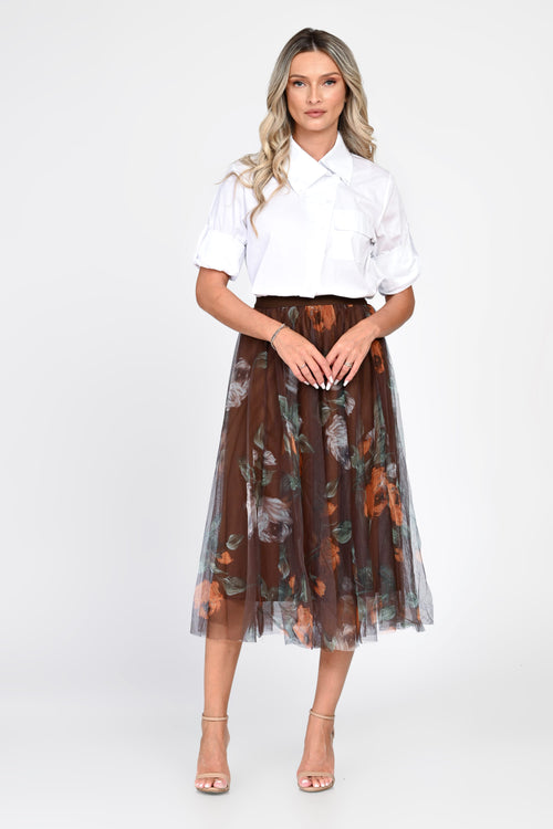 Fustă damă midi din tulle cu imprimeu floral Ariana Natalee