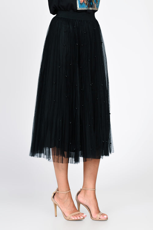 Fustă damă midi neagră din tulle cu perle Sabina Natalee Fashion