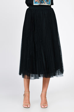 Fustă damă midi neagră din tulle cu perle Sabina Natalee Fashion
