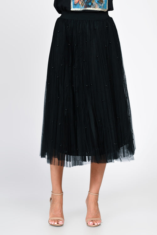Fustă damă midi neagră din tulle cu perle Sabina Natalee Fashion